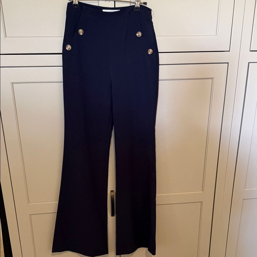 Navy flared leg Pants with decorative Buttons